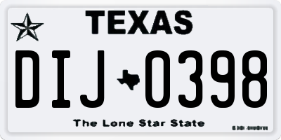 TX license plate DIJ0398