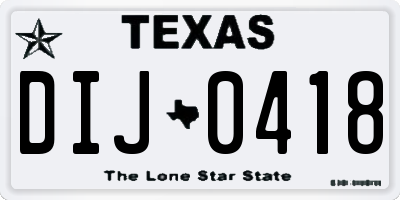 TX license plate DIJ0418