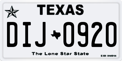 TX license plate DIJ0920