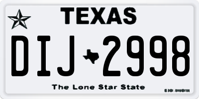 TX license plate DIJ2998