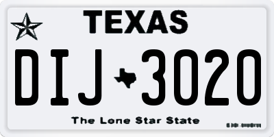 TX license plate DIJ3020