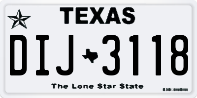 TX license plate DIJ3118
