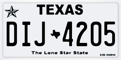 TX license plate DIJ4205
