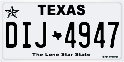 TX license plate DIJ4947