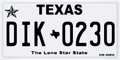 TX license plate DIK0230