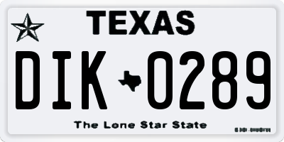 TX license plate DIK0289