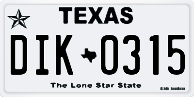 TX license plate DIK0315