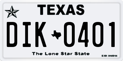 TX license plate DIK0401