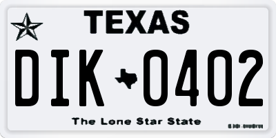 TX license plate DIK0402
