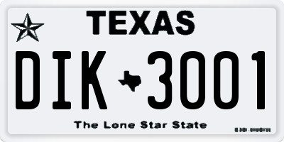 TX license plate DIK3001