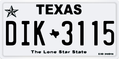 TX license plate DIK3115