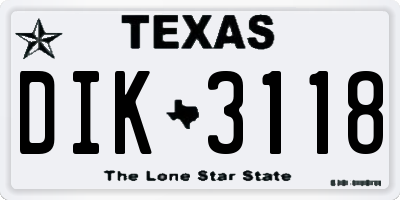 TX license plate DIK3118