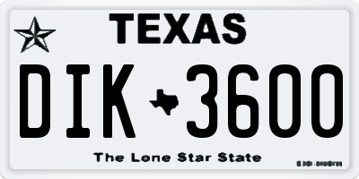 TX license plate DIK3600
