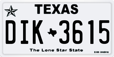 TX license plate DIK3615