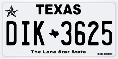 TX license plate DIK3625