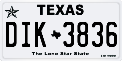 TX license plate DIK3836