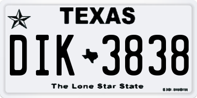 TX license plate DIK3838