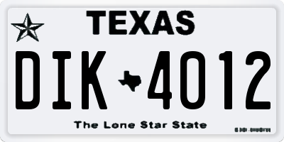 TX license plate DIK4012