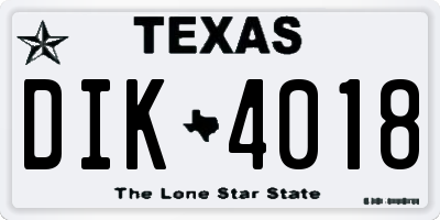 TX license plate DIK4018