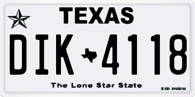 TX license plate DIK4118