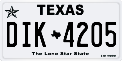 TX license plate DIK4205