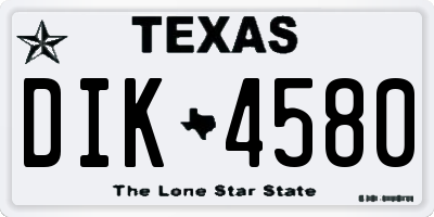 TX license plate DIK4580