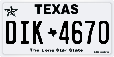 TX license plate DIK4670