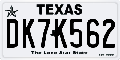 TX license plate DK7K562