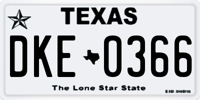 TX license plate DKE0366