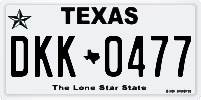 TX license plate DKK0477