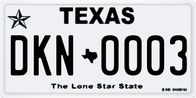 TX license plate DKN0003