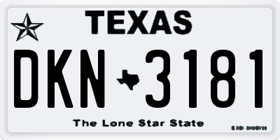 TX license plate DKN3181