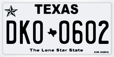 TX license plate DKO0602