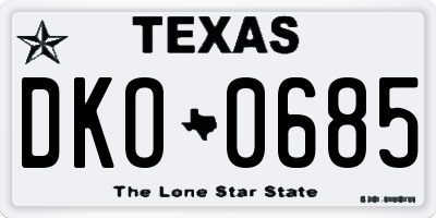 TX license plate DKO0685