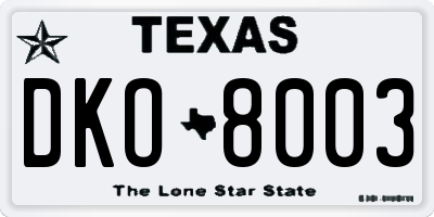TX license plate DKO8003