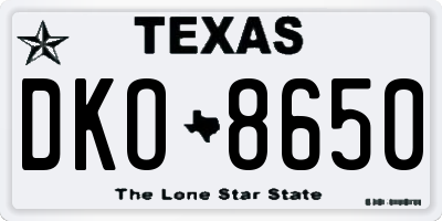 TX license plate DKO8650