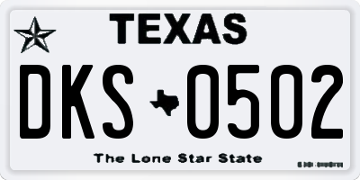 TX license plate DKS0502