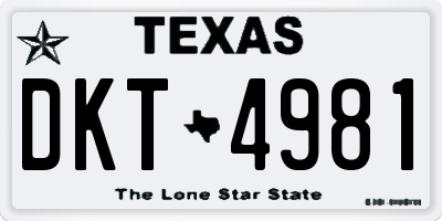 TX license plate DKT4981