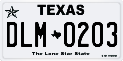 TX license plate DLM0203