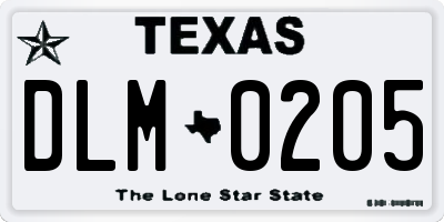 TX license plate DLM0205