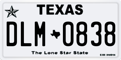 TX license plate DLM0838