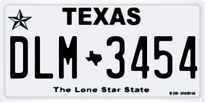 TX license plate DLM3454