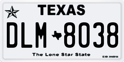 TX license plate DLM8038