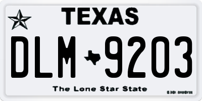 TX license plate DLM9203
