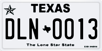 TX license plate DLN0013