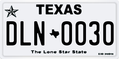 TX license plate DLN0030