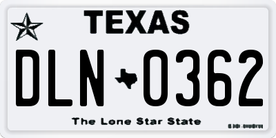 TX license plate DLN0362