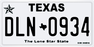 TX license plate DLN0934