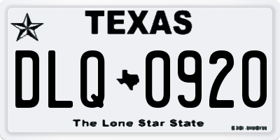 TX license plate DLQ0920