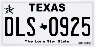 TX license plate DLS0925